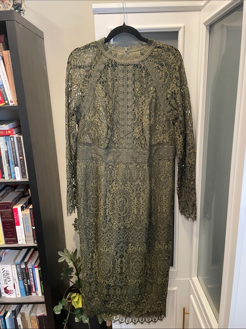 ASOS Olive Lace Long Sleeve Midi Dress